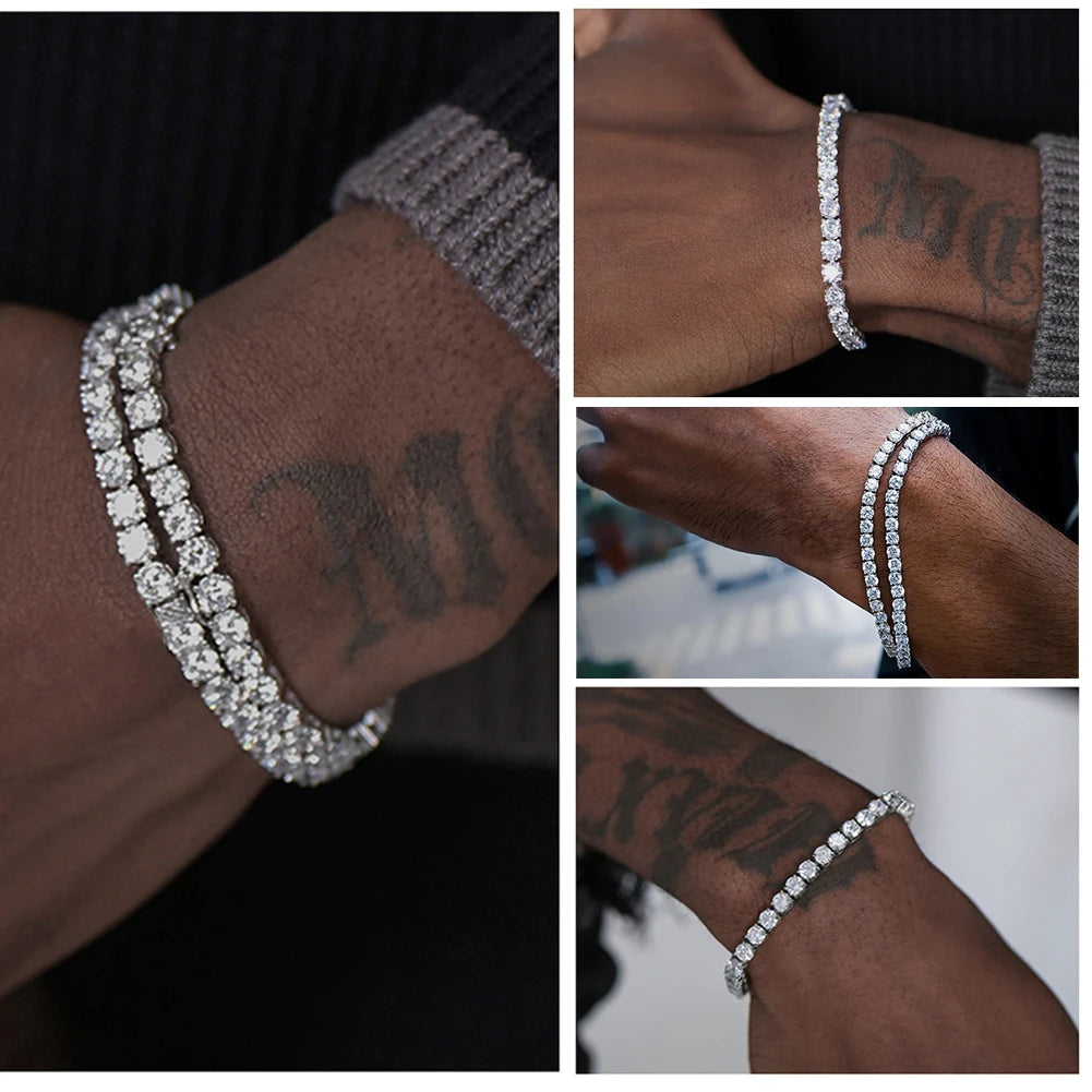 Rinntin Genuine 925 Sterling Silver Tennis Chain Bracelet Handmade High-end Luxury Hand Chain for Men Women Jewelry Gift SB128