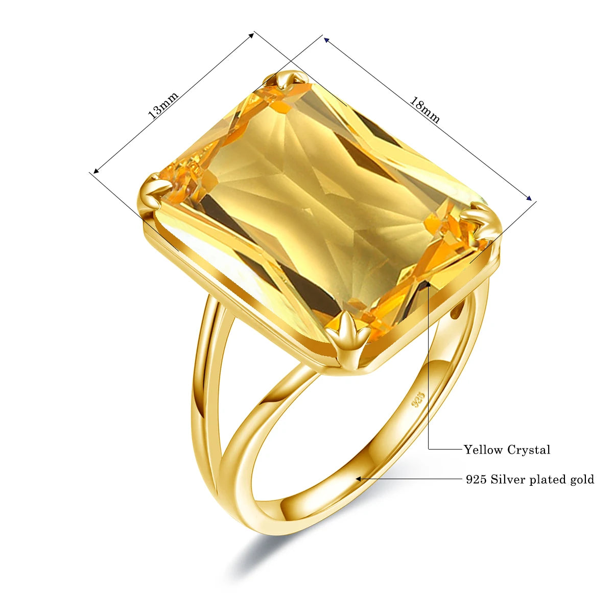 Original Rings for Women 925 Silver Citrine Crystal Engagement Finger Ring Gold Plated Antique Vintage Filigree Anniversary Gift