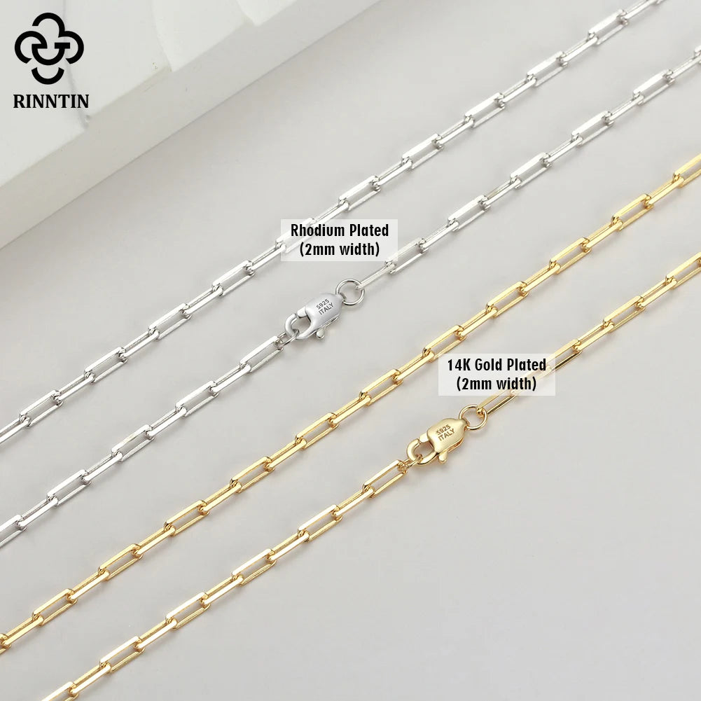 Rinntin Diamond Cut Paper Clip Necklace S925 Sterling Silver 14K 18K Gold Plated Stacked Necklaces PaperClip Collar Chain SC39