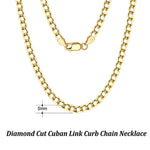 Rinntin 18K Gold Over 925 Sterling Silver 3mm/5mm Italian Diamond Cut Cuban Link Curb Chain Necklace for Women Men Jewelry SC60