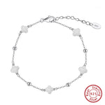Rinntin 925 Sterling Silver Shell 14K Gold Four Leaf Clover Bracelet Waterproof Flower Bracelets Jewelry for Women Girls Gift