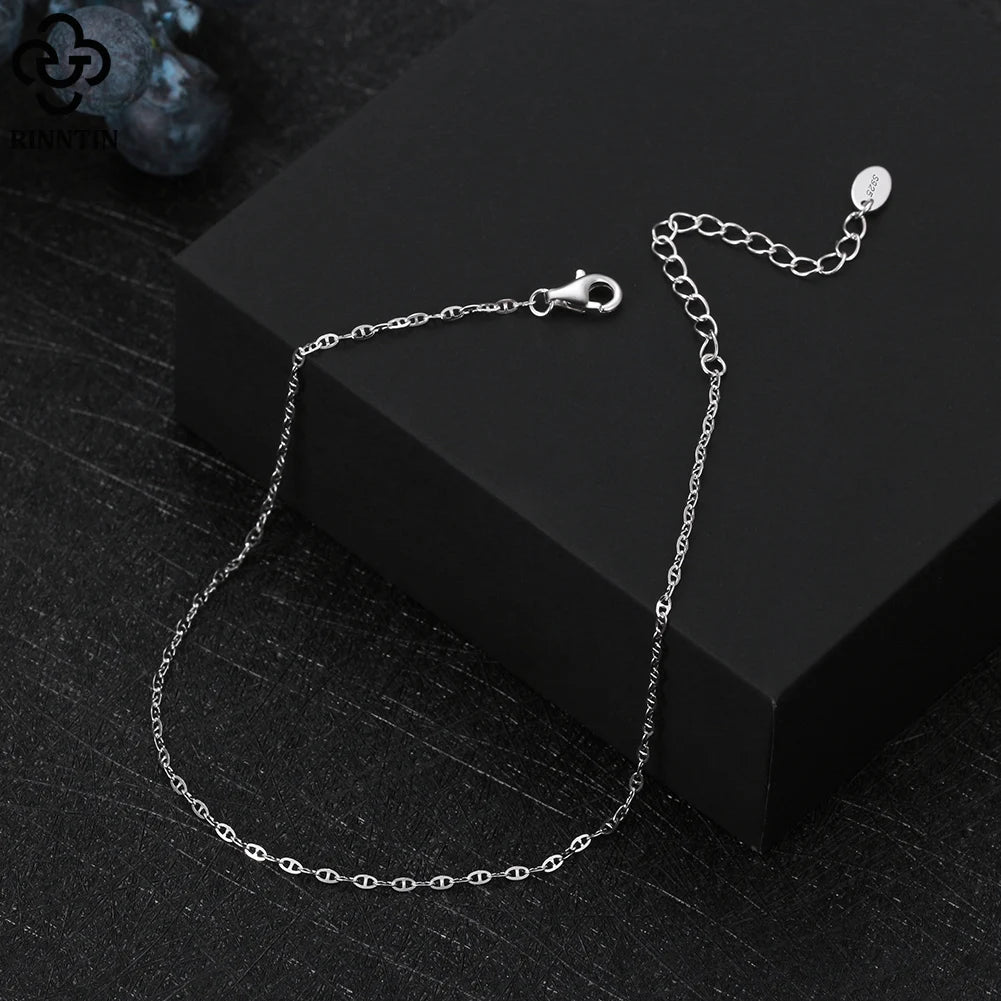 Rinntin 925 Sterling Silver 1.5mm Mariner Chain Anklets Fashion Women Summer 14K Gold Foot Bracelet Ankle Straps Jewelry SA24