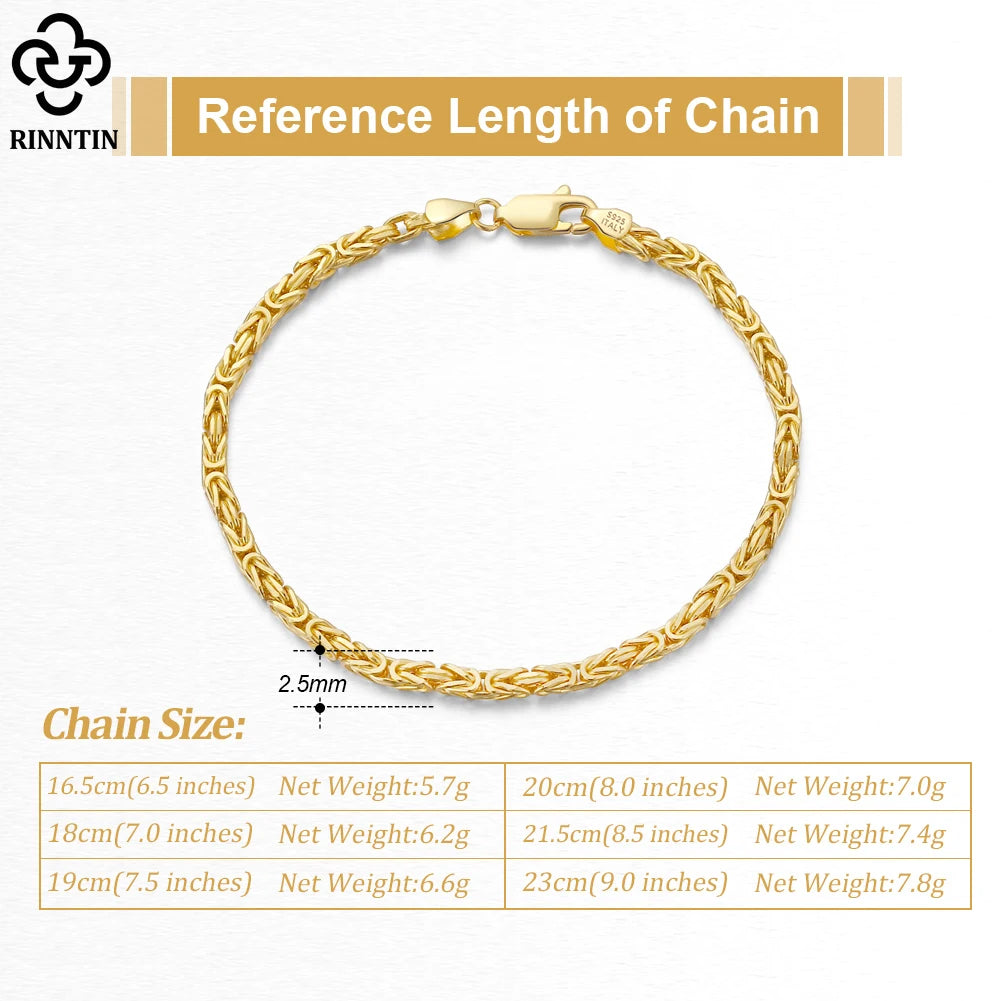 Rinntin Luxury 925 Sterling Silver Italian 2.5mm Flat Byzantine Link Chain Bracelet for Women Handmade Bracelet  Jewelry SB122