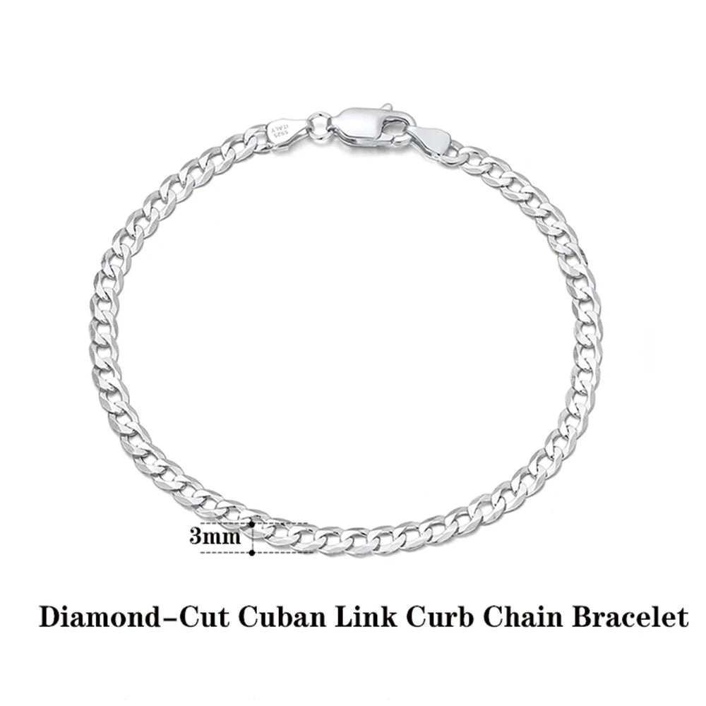 Rinntin 18K Gold Over 925 Sterling Silver 3mm/5mm Italian Diamond Cut Cuban Link Curb Chain Necklace for Women Men Jewelry SC60