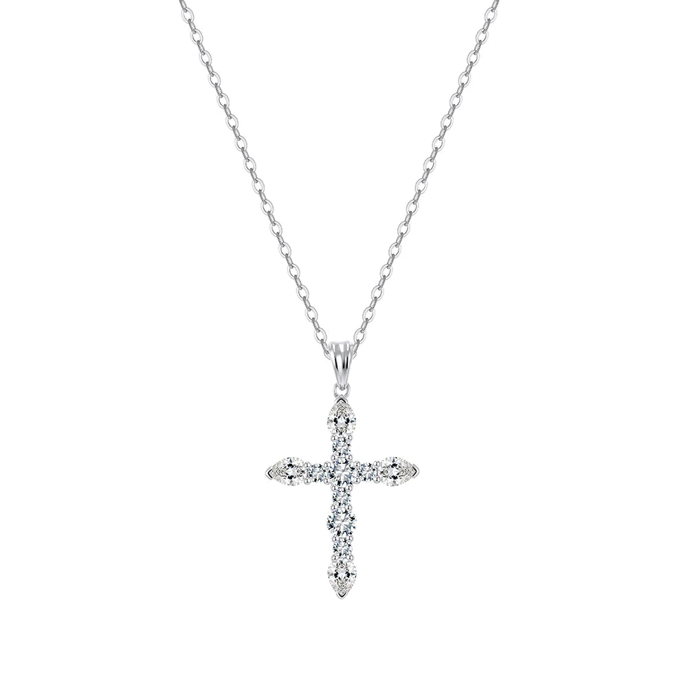 Rinntin Real Moissanite Diamond Cross Pendant 925 Sterling Silver Necklace Party Choker Chain Fine Jewelry Accessories MON16