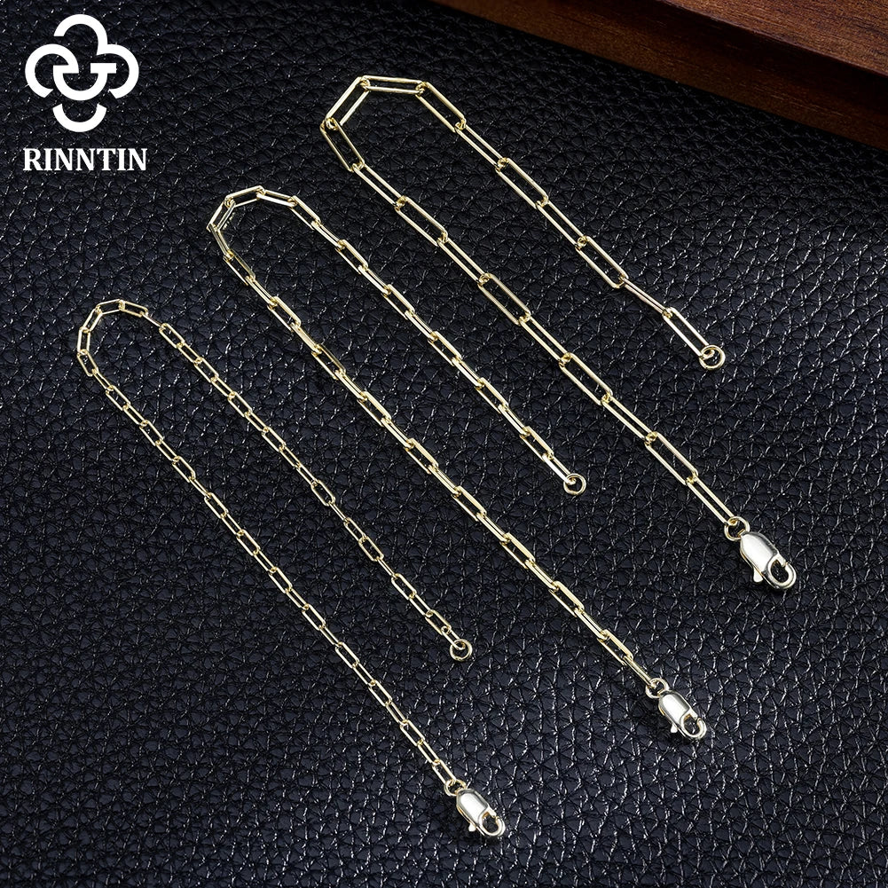 Rinntin Genuine 925 Sterling Silver Italian Paperclip Link Chain Bracelet for Women Trendy Silver Hand Bracelet Jewelry SB218