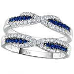 Newshe 925 Sterling Silver Black Blue White 5A Grade Cubic Zircon Wedding Ring Enhancer for Women Twist Rope Design Fine Jewelry