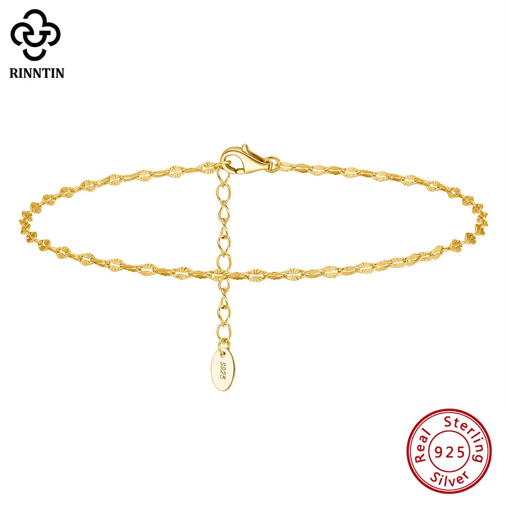 Rinntin Fine 925 Sterling Silver 2mm Width Fish Lips Chain Anklet Women's Summer Beach Foot Jewelry Leg Minimalist Anklet SA40