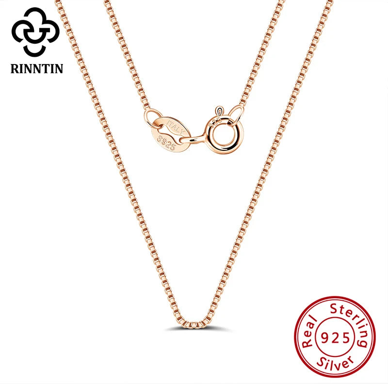 Rinntin 0.7mm Width 40cm-60CM Thin Real 925 Sterling Silver Slim Box Chain Necklace Women Girls Children Jewelry Collares SC07
