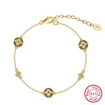 Rinntin 925 Sterling Silver Shell 14K Gold Four Leaf Clover Bracelet Waterproof Flower Bracelets Jewelry for Women Girls Gift