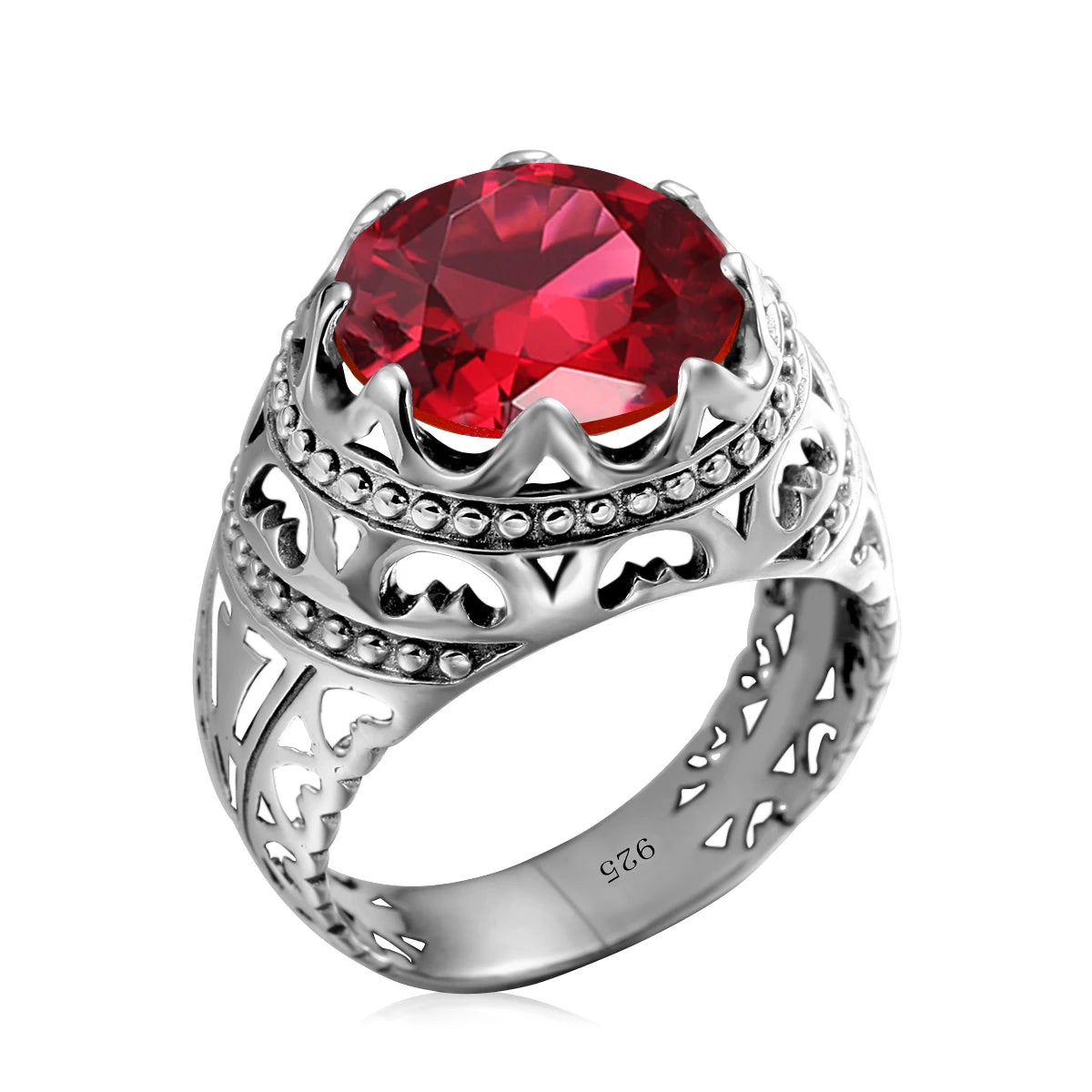 Vintage Rings For Men Genuine 925 Sterling Silver Male Ring 13*13mm Mystic Topaz Round Cut Stone Men's Jewelry Beautiful