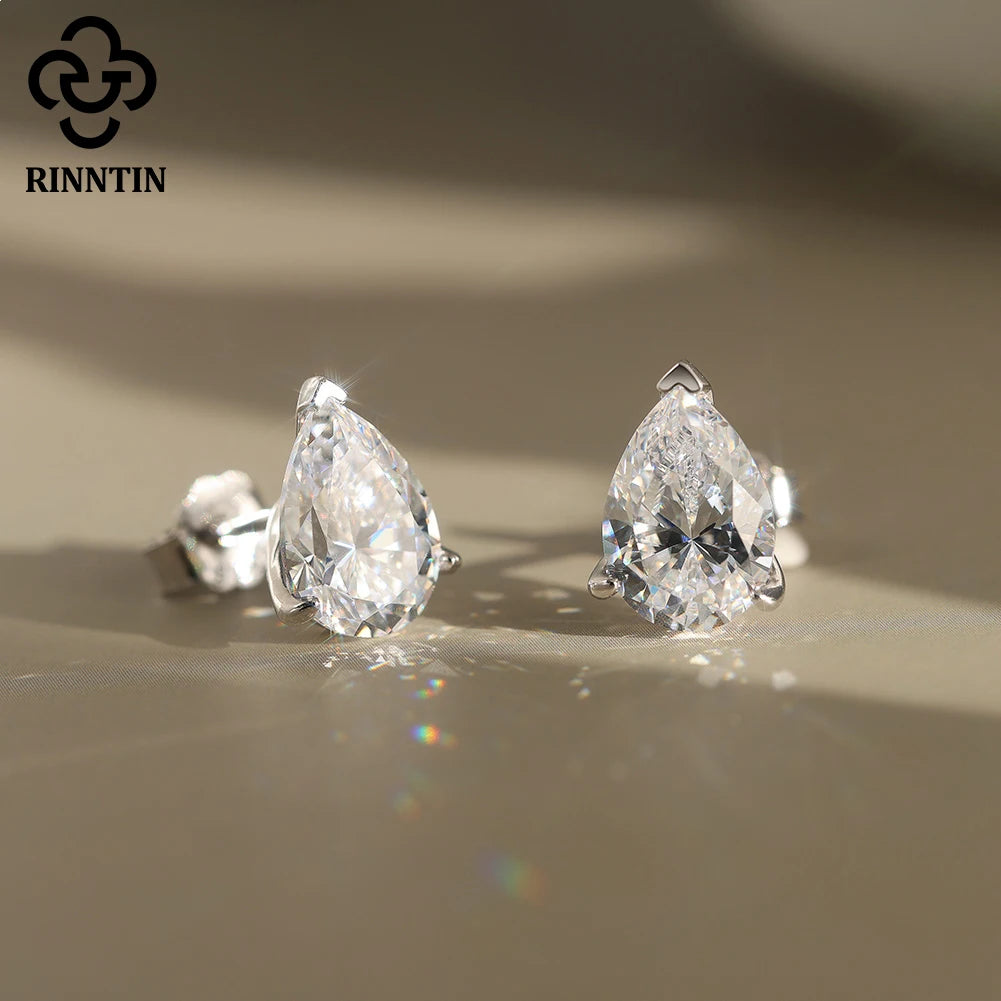 Rinntin Pear Shape 0.5-2CT Moissanite Earrings GRA Certified Shiny Diamond Ear Jewelry Solid 925 Silver Stud Earring Gift SMOE01