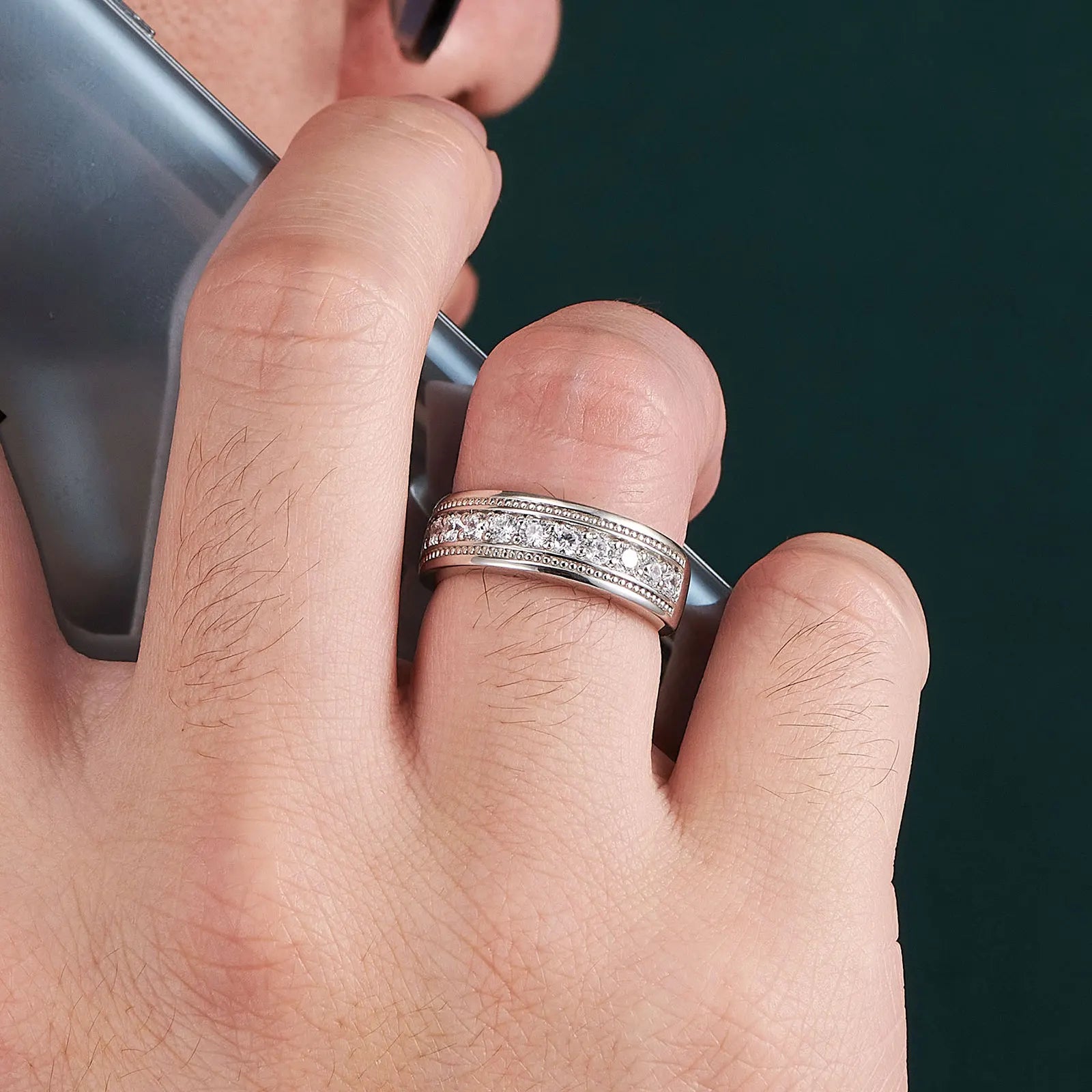 Newshe Solid 925 Sterling Silver GRA Certified Moissanite Rings Half Eternity Brilliant Round Imitation Diamond Fine Jewelry