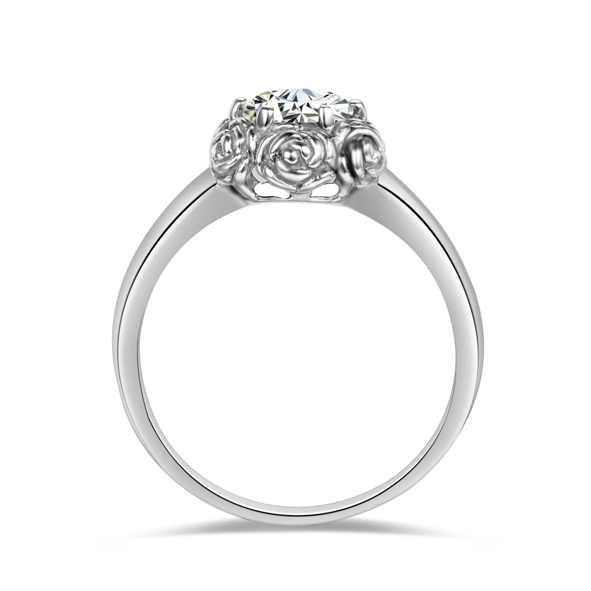 14K White Gold Color Rose Flower Rings Moissanite Diamond Band Ring for Woman Sterling Silver Original Certified Fine Jewelry