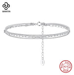 Rinntin 925 Sterling Silver 3 Layered Chain Anklet for Women Girls Summer Sexy Beach Foot Chain Ankle Straps Jewelry SA104