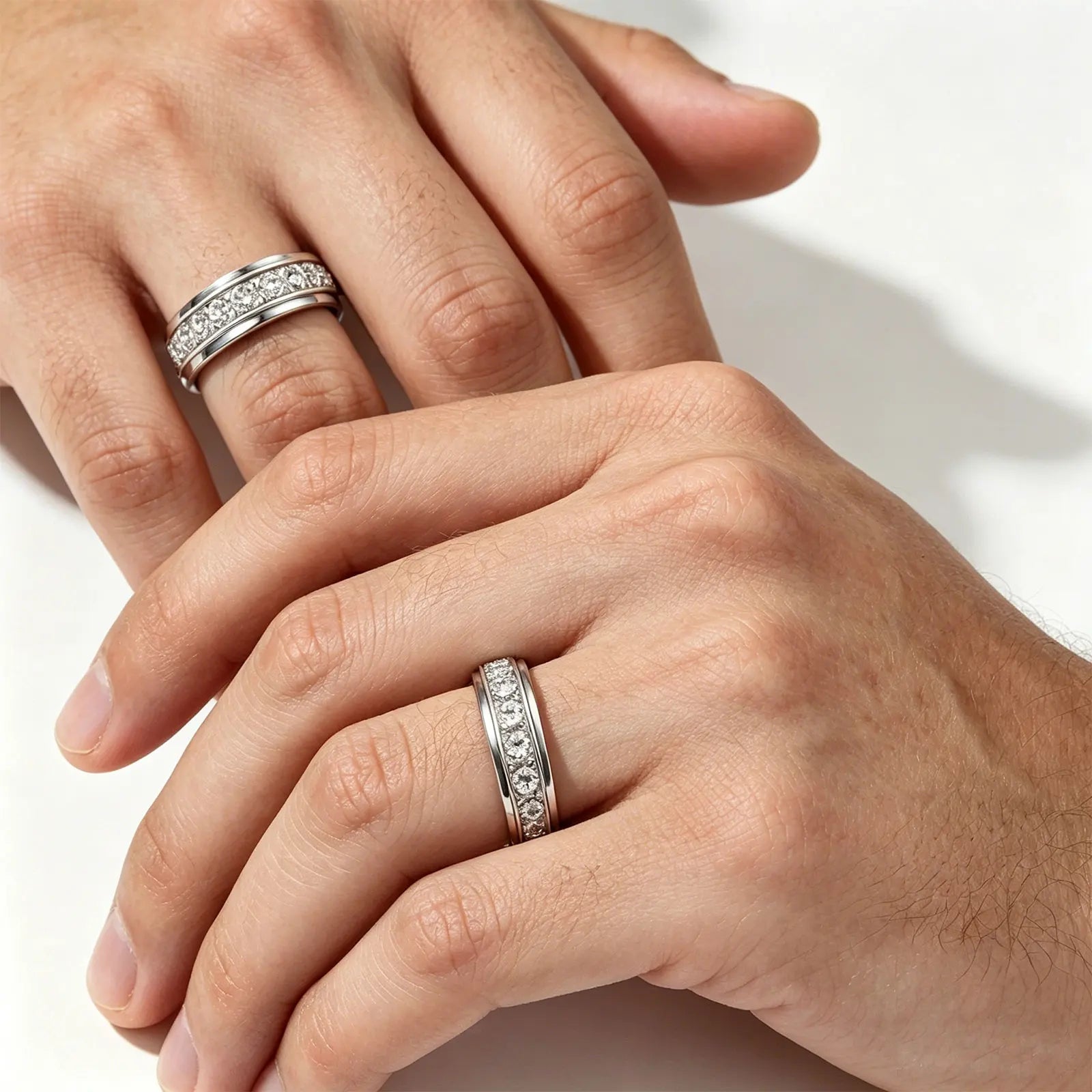 Newshe 925 Sterling Silver Wedding Rings for Men Brilliant Round AAAAA Cubic Zircon Engagement Band Ring Fine Jewelry