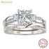 Newshe 925 Sterling Silver Moissanite/Zircons Princess Cut Eternity Engagement Rings Twist Wedding Band Bridal Sets