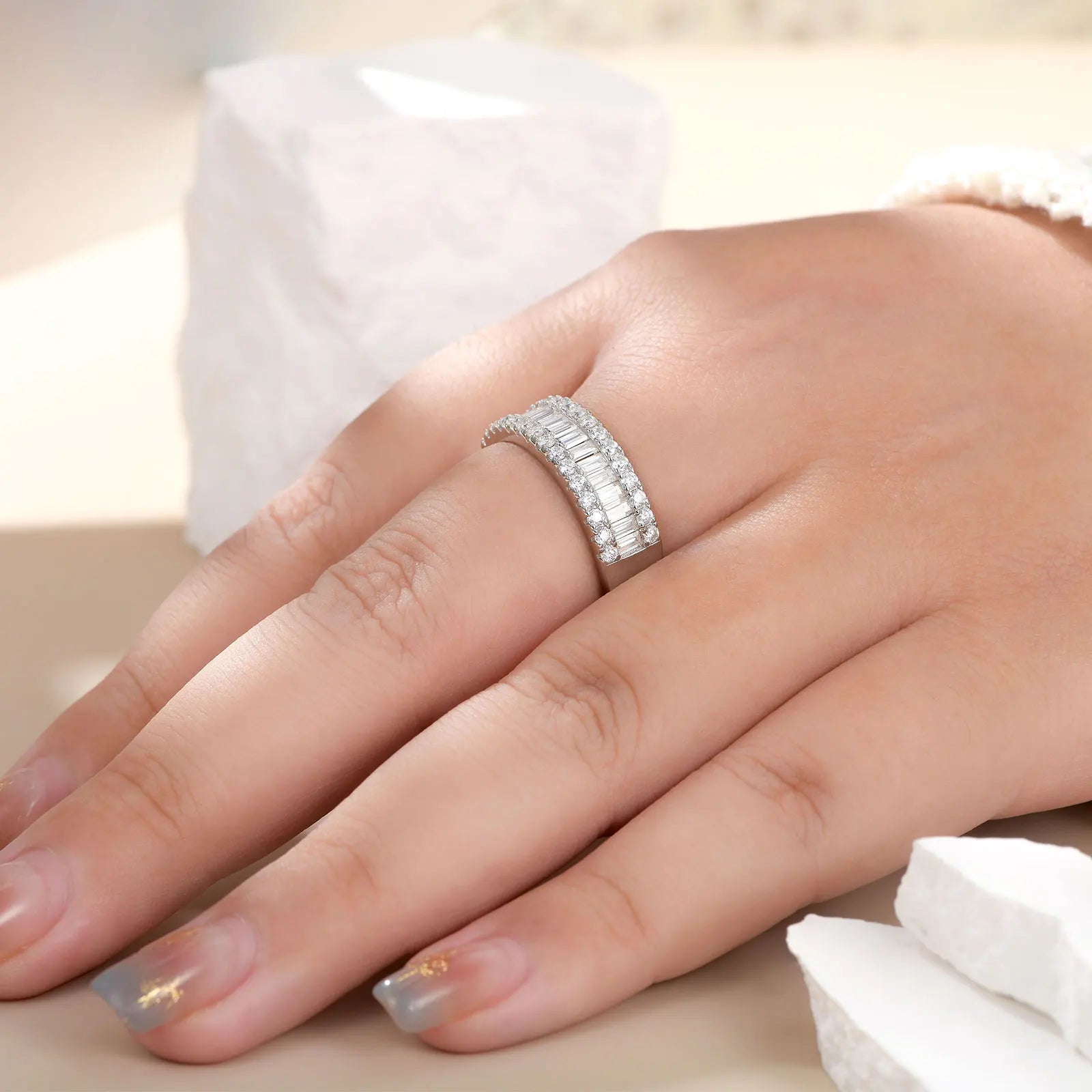 Newshe D VVS1 GRA Certified Moissanite Rings for Women Solid 925 Sterling Silver Yellow Gold Color Wedding Engagement Ring