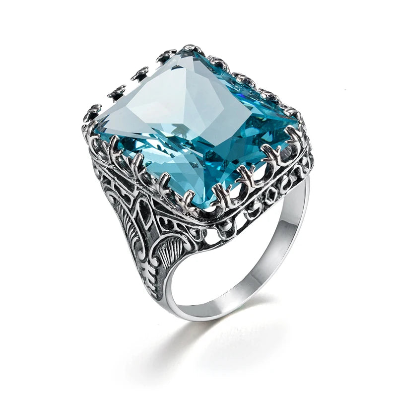 Kpop Ring For Women Real 925 Sterling Silver Punk Ring Mystic Rainbow Topaz Gemstones Wide Large Vintage Silver Jewelry