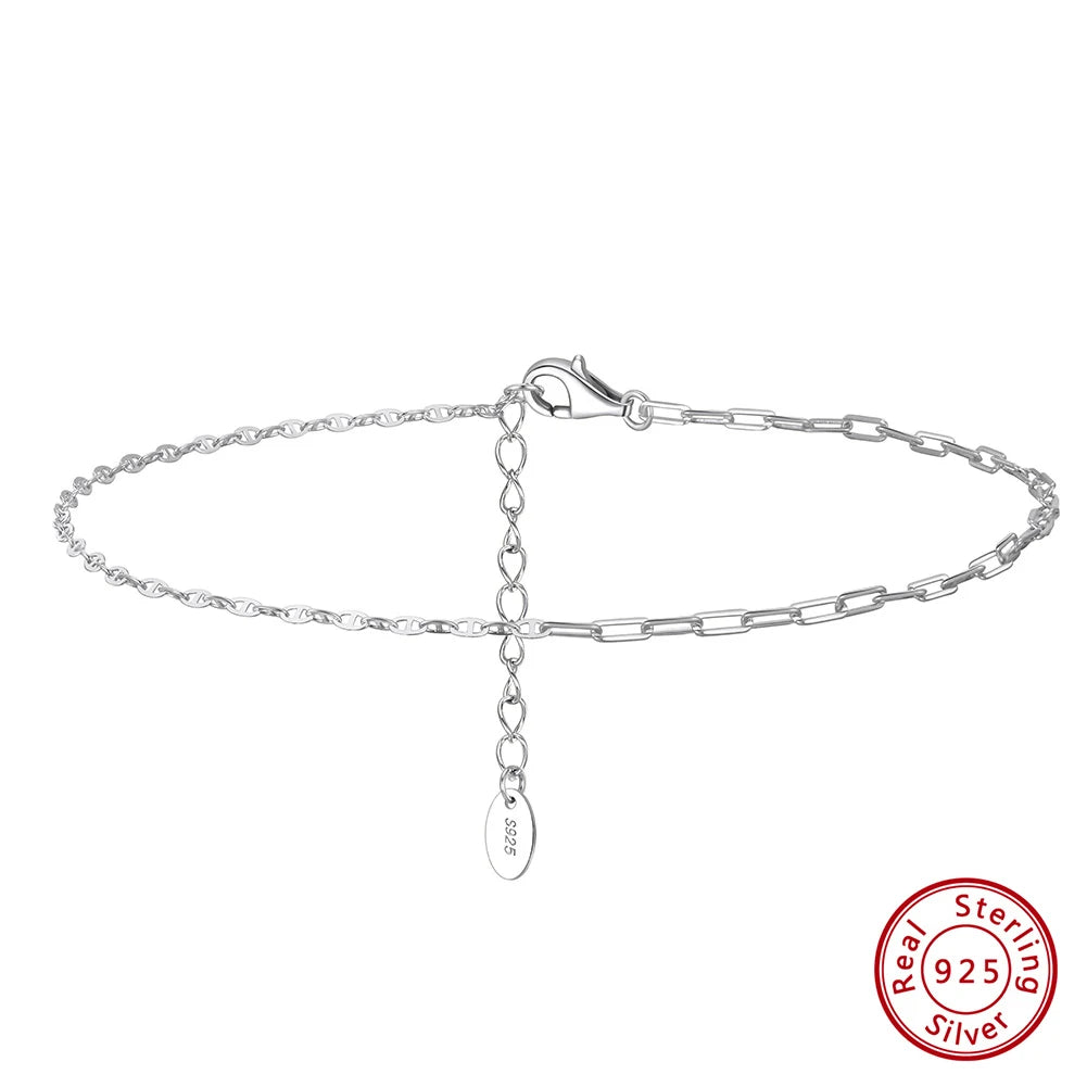 Rinntin 925 Sterling Silver Fish Lips Chain Anklet for Women Fashion Foot Bracelet Summer Sexy Silver Ankle Straps Jewelry SA33