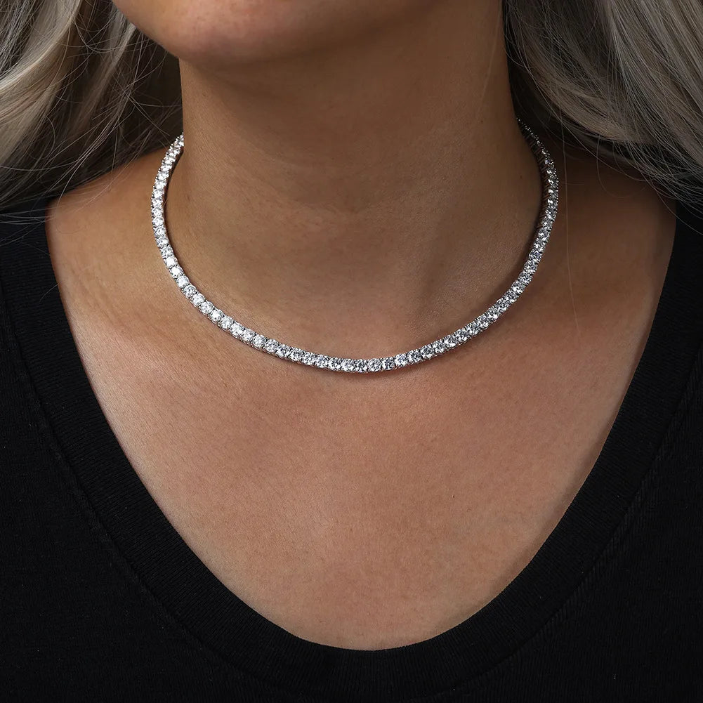 Moissanite Tennis Necklaces for Women Gifts 3-5mm 925 Silver Tennis Necklace Men D Color Round Cut Diamond
