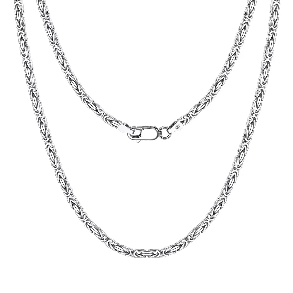Rinntin 925 Sterling Silver Italian 2.5mm Flat Byzantine Link Chain Necklace for Women Vintage Silver Dainty Jewelry SC79