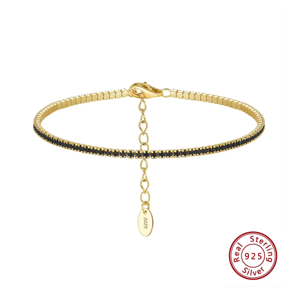 Rinntin Brilliant Tennis Bracelet 925 Sterling Silver 1.5mm Bazel Setting Zircon for Women Luxury Chain Bracelet Jewelry SB190