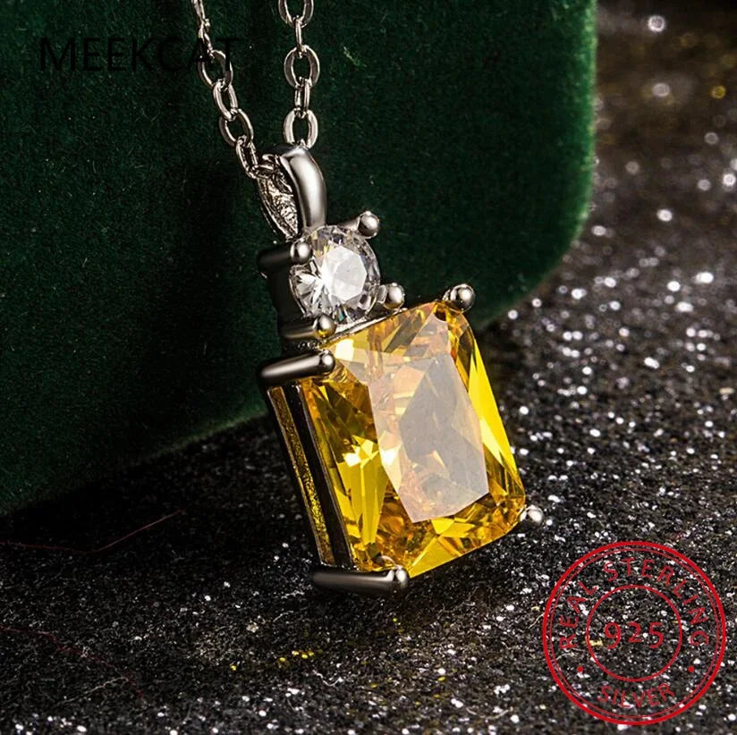 100% 925 Sterling Silver 9*10mm Yellow Ice Cut Topaz High Carbon Diamoind Pendant Necklace For Women Party Fine Jewelry