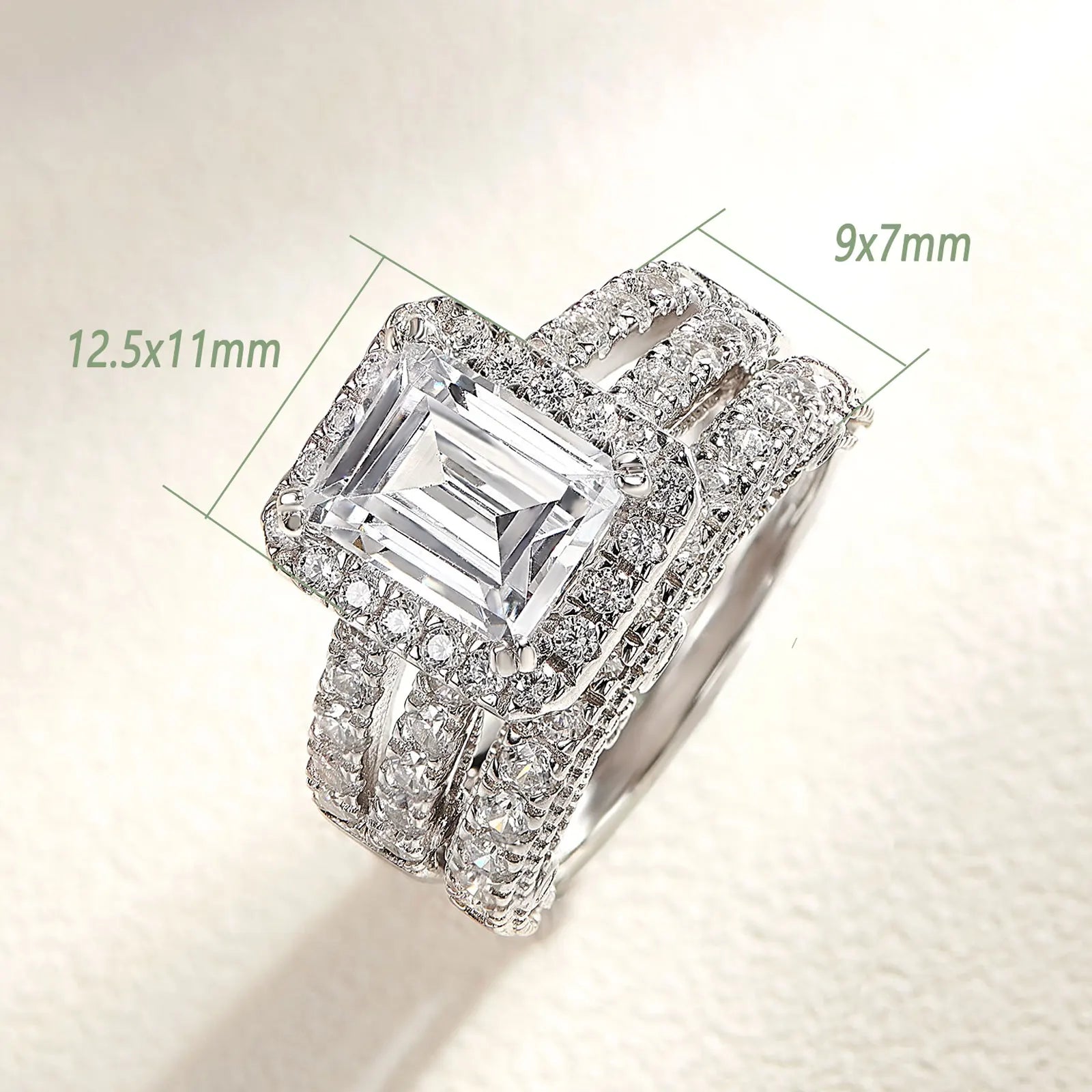 Newshe 925 Sterling Silver Vintage Emerald Cut AAAAA Cubic Zircon Wedding Engagement Rings for Women Bridal Set Fine Jewelry