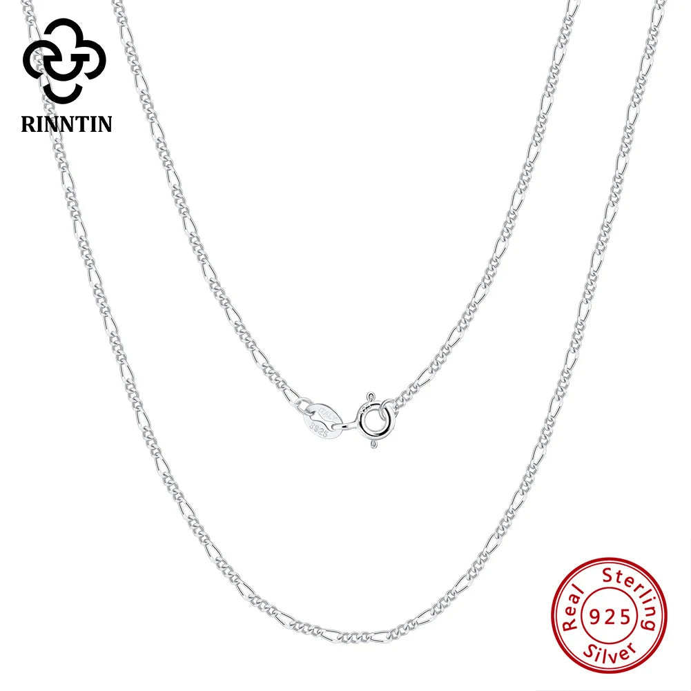 Rinntin High Quality 40- 60cm Women Men Figaro Necklace 925 Silver Figaro Link Chain Necklaces Choker Jewelry Party Gift SC27