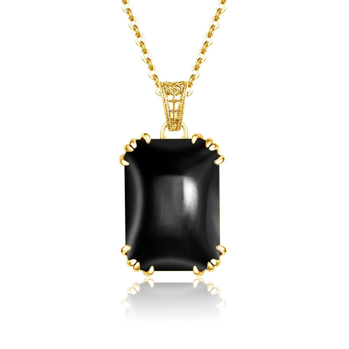 SILVERCHAKRA 585 14k Gold Color Necklaces Black Onyx Gemstones Pendant Necklace For Women 925 Sterling Silver Fine Jewelry