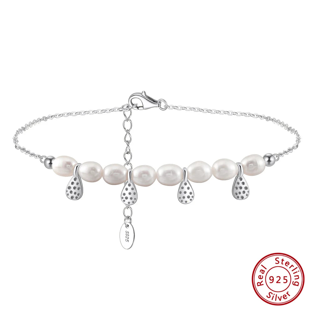 Rinntin Genuine 925 Sterling Silver Natural Pearls Chain Anklets for Women Vintage Foot Bracelet Ankle Straps Jewelry SA65