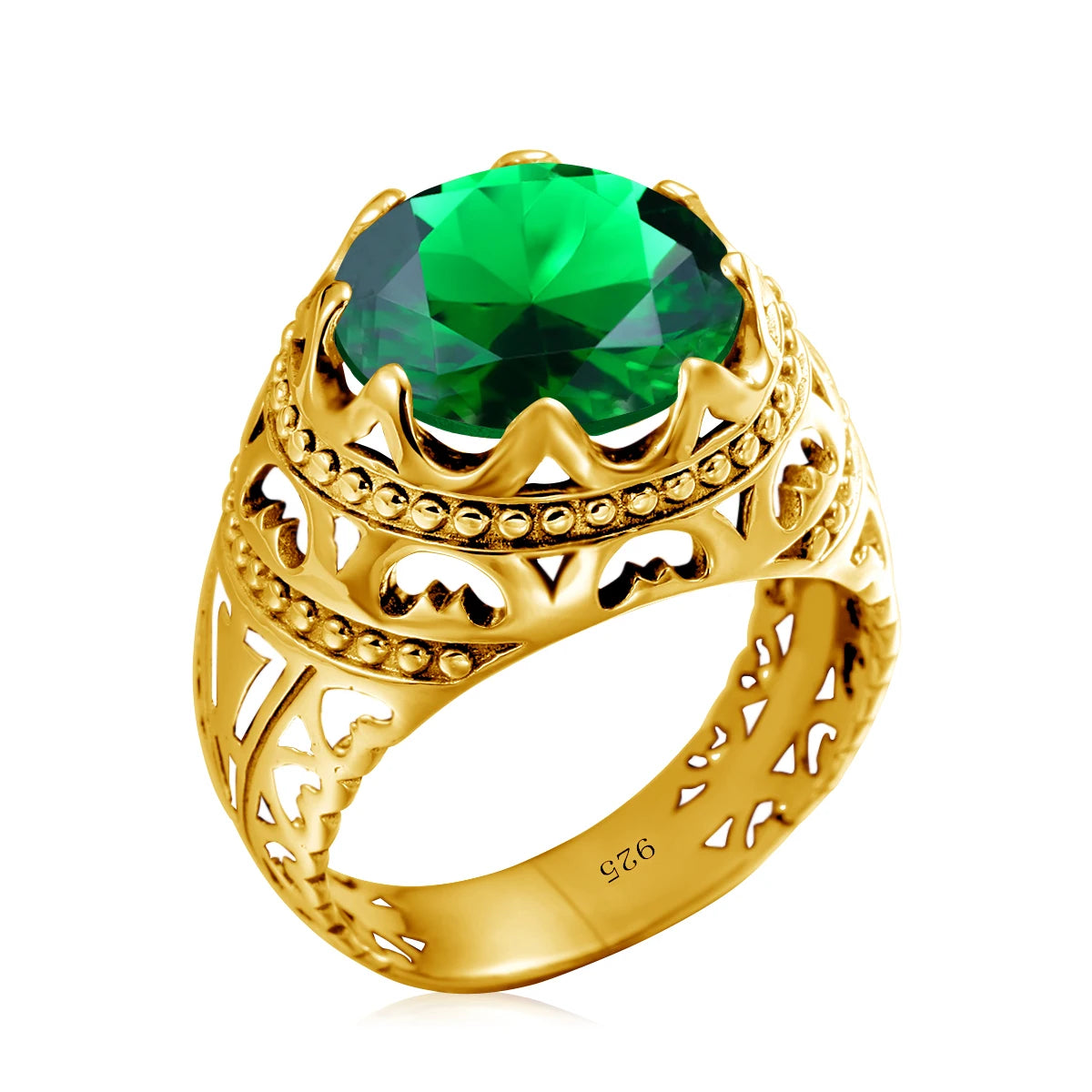 Vintage Rings For Men Genuine 925 Sterling Silver Male Ring 13*13mm Mystic Topaz Round Cut Stone Men's Jewelry Beautiful