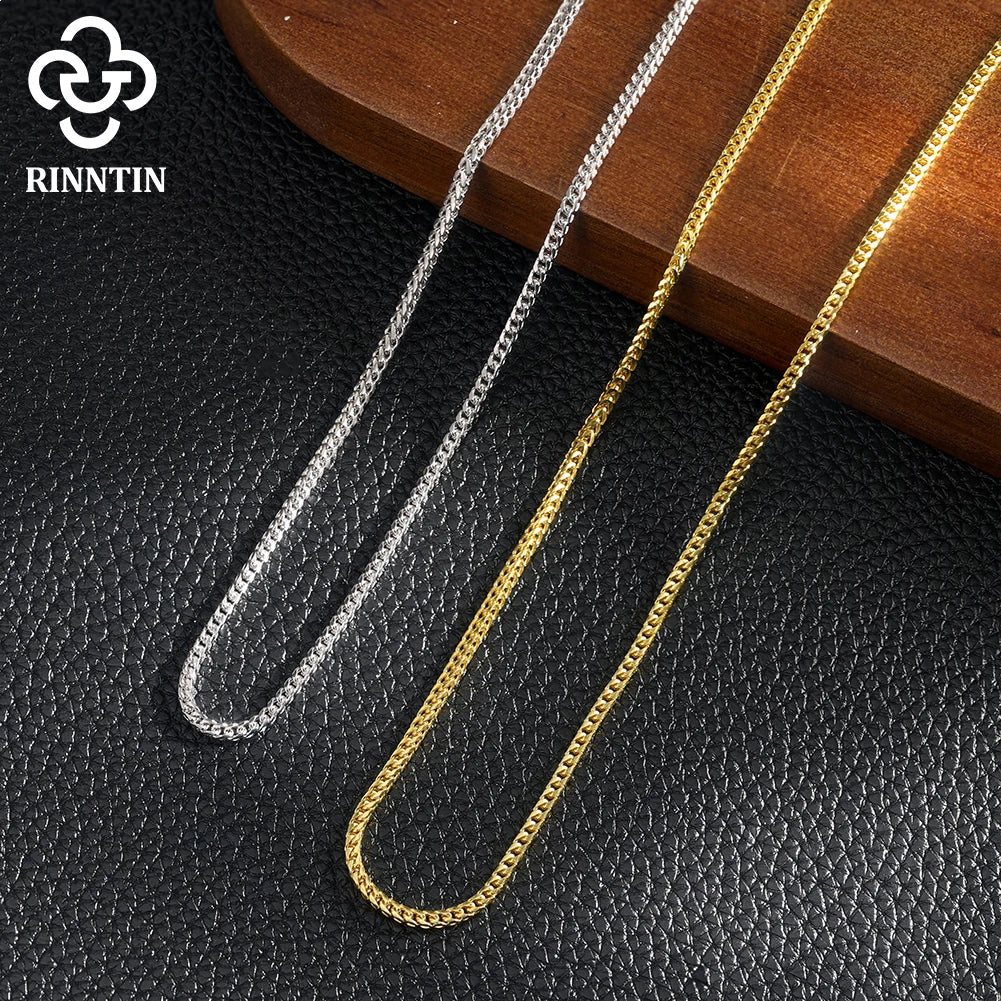 Rinntin Genuine 925 Sterling Silver Italian 2.0mm Franco Link Chain Necklace for Women Vintage Silver Dainty Jewelry SC92