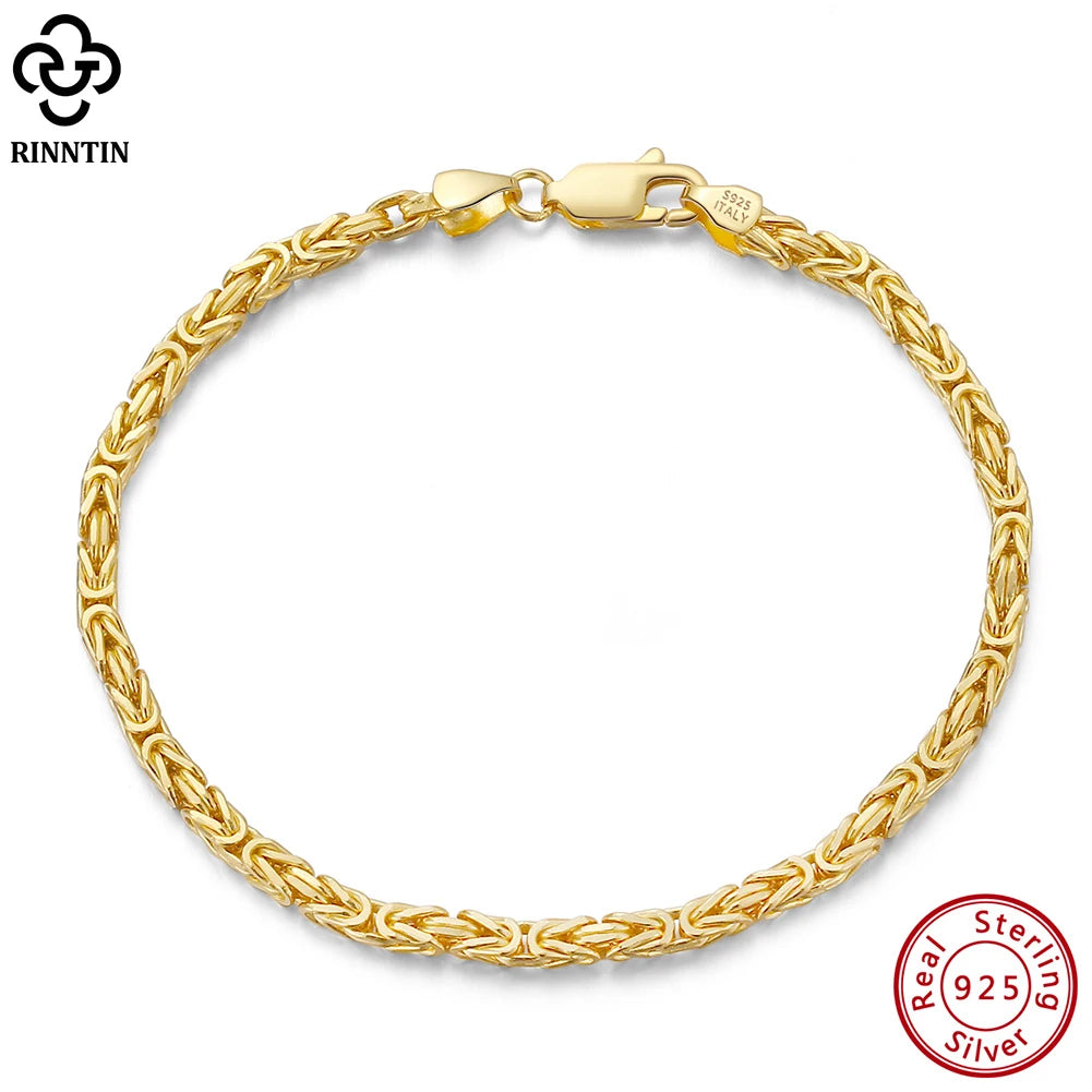 Rinntin Luxury 925 Sterling Silver Italian 2.5mm Flat Byzantine Link Chain Bracelet for Women Handmade Bracelet  Jewelry SB122