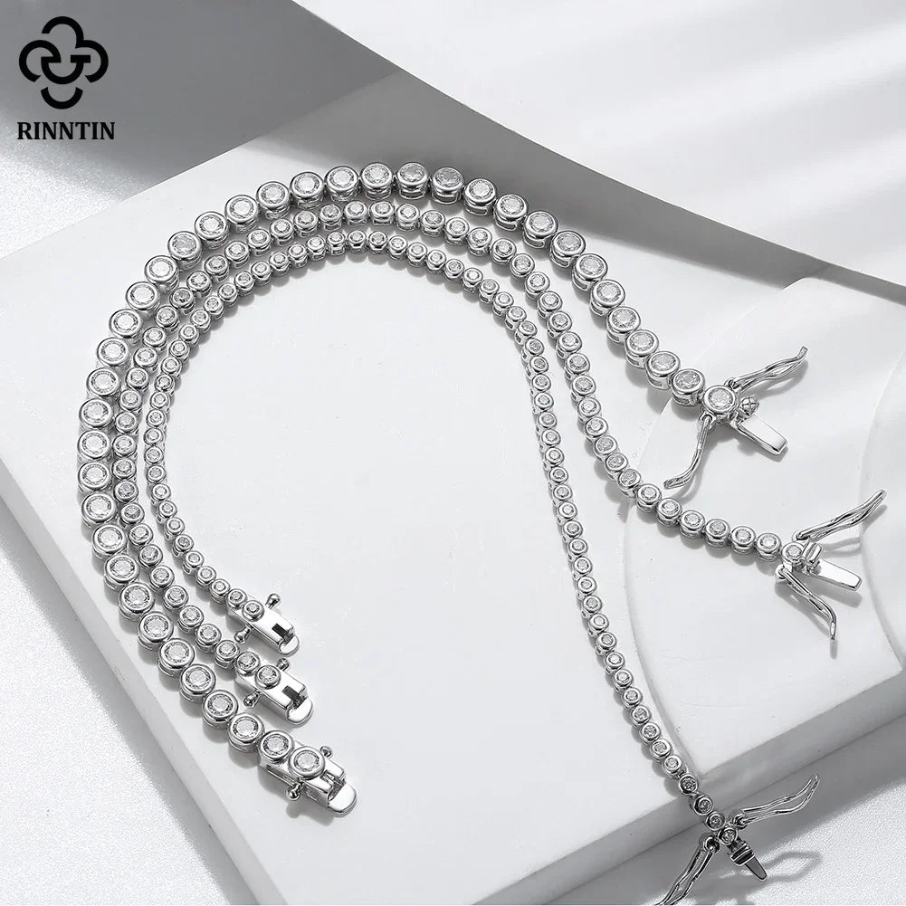 Rinntin Shiny Tennis Bracelet 925 Sterling Silver 1.5/2/3mm Clear Cubic Zirconia for Women Luxury Chain Bracelet Jewelry SB143