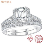 Newshe Women's Stackable VVS1 Moissanite Wedding Rings Set GRA Certified Halo Emerald Cut 925 Sterling Silver Bridal Ring
