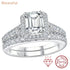 Newshe Women's Stackable VVS1 Moissanite Wedding Rings Set GRA Certified Halo Emerald Cut 925 Sterling Silver Bridal Ring