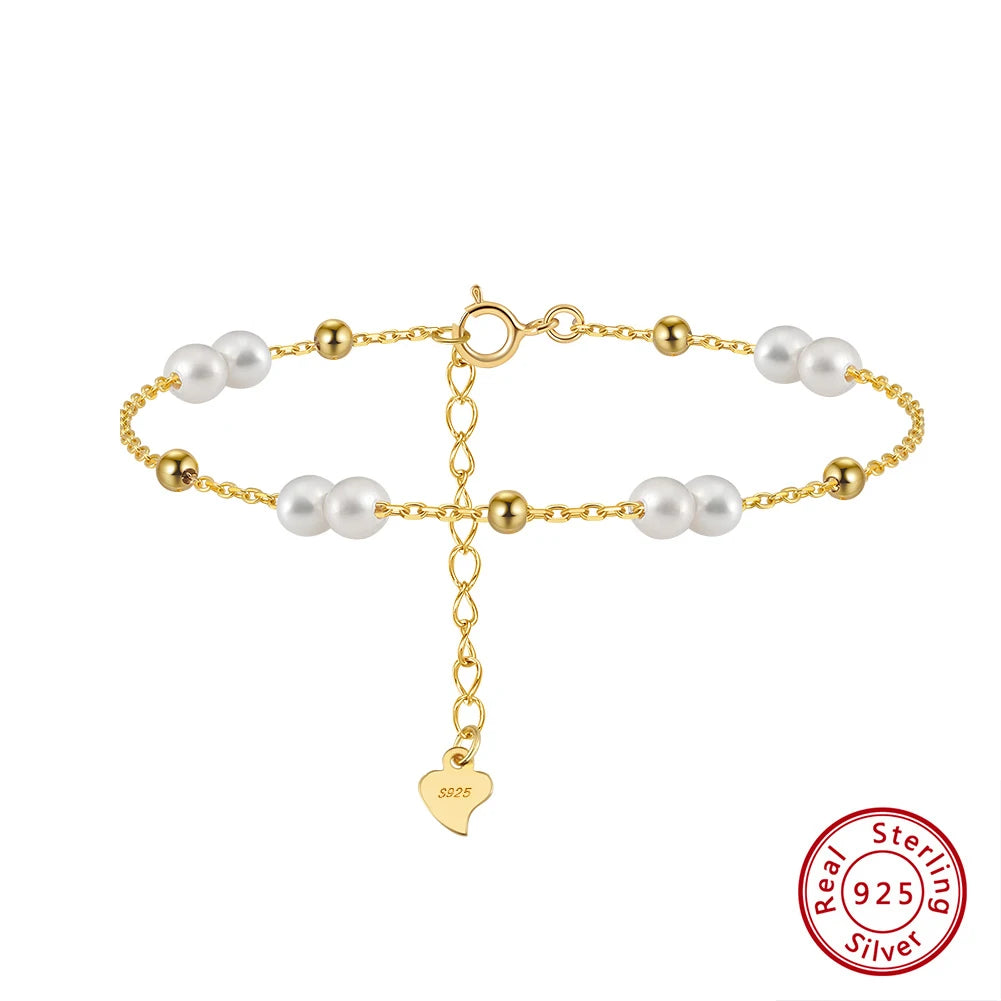 Rinntin Rerto 14K Gold 925 Sterling Silver Pearls Chain Bracelet Pearl Beads Bracelet on Hand Female Party Jewelry GPB40