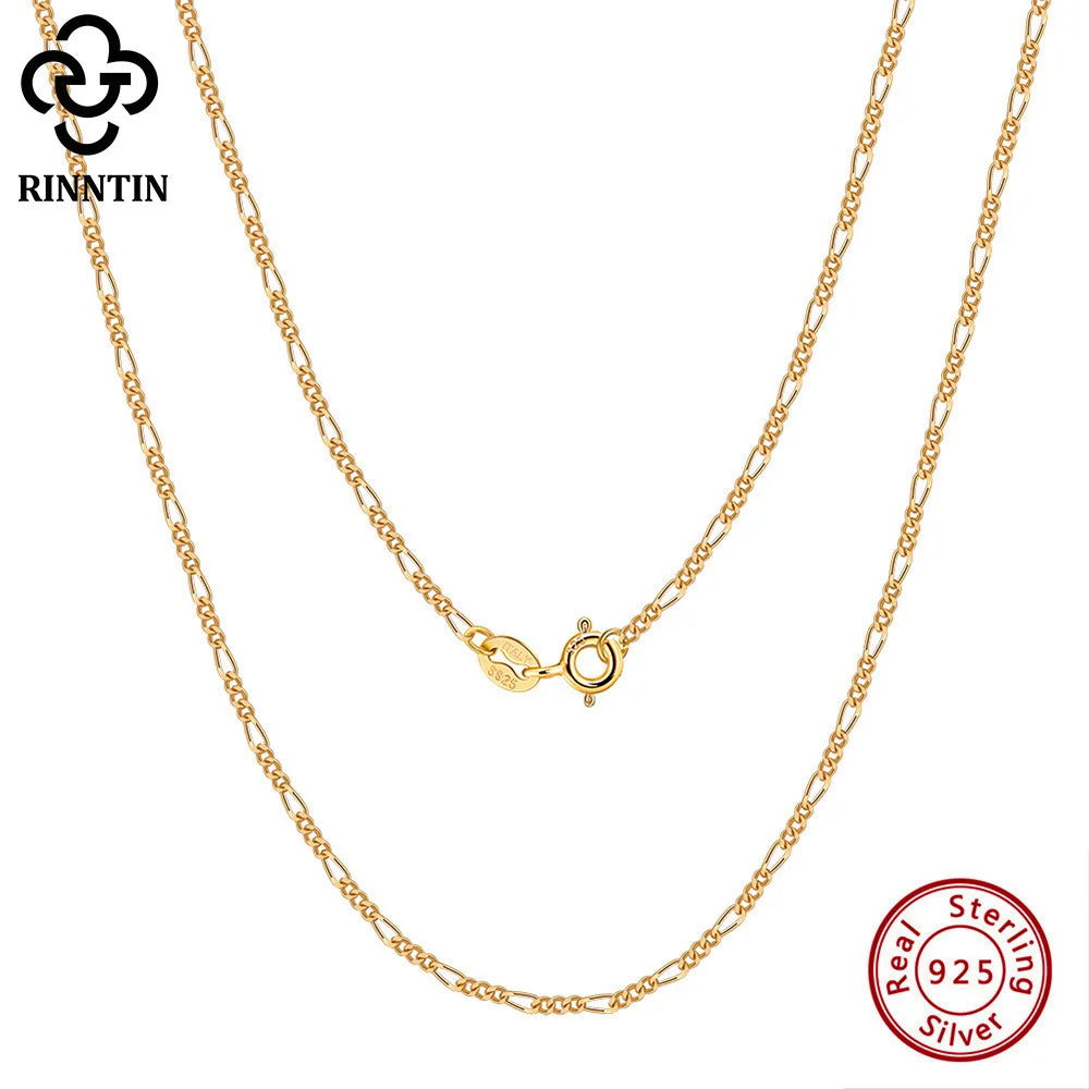 Rinntin High Quality 40- 60cm Women Men Figaro Necklace 925 Silver Figaro Link Chain Necklaces Choker Jewelry Party Gift SC27