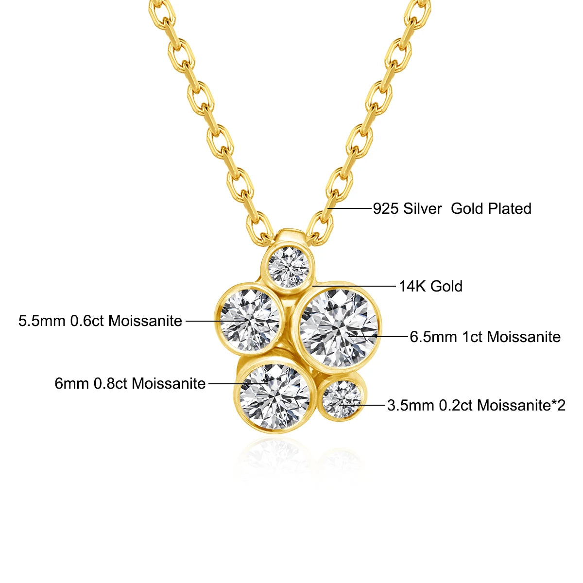 Real Gold 14k Pendants Original Jewelry 5pcs 2.8ct Round Moissanite Diamond Necklace For Women Casual Party Fine Jewelry