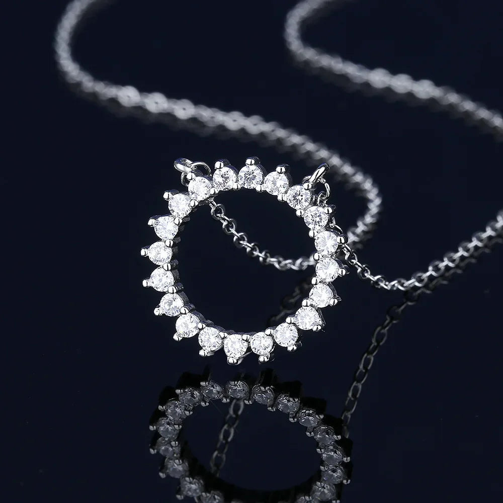 925 Sterling Silver Necklace For Women Round Pendent Sparkling Pave CZ Necklace Fashion Anniversary Birthday Jewelry Gifts