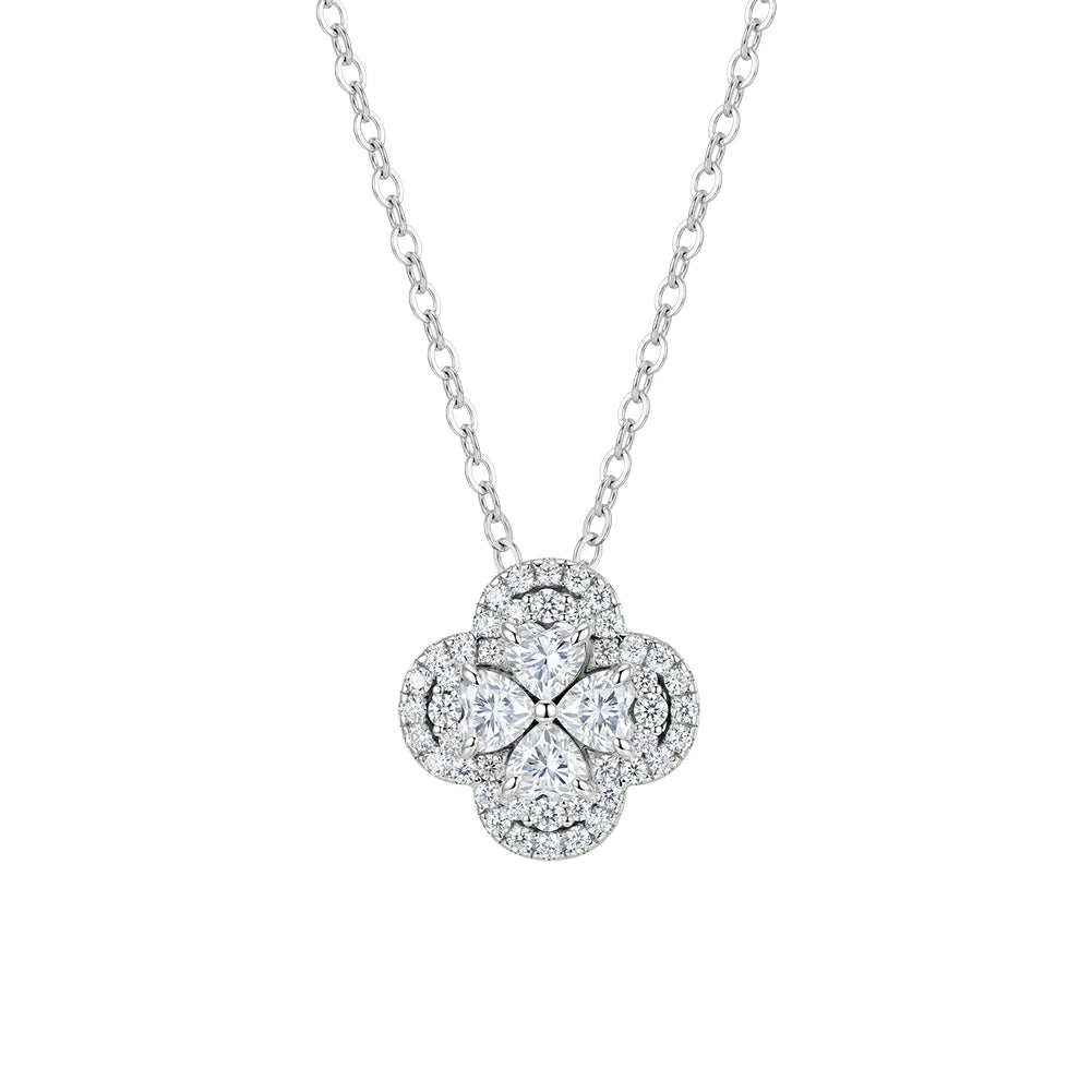 Rinntin Moissanite Diamond Clover Pendant Shiny 925 Sterling Silver Chain Necklace Party Choker Fine Jewelry Accessories MON17