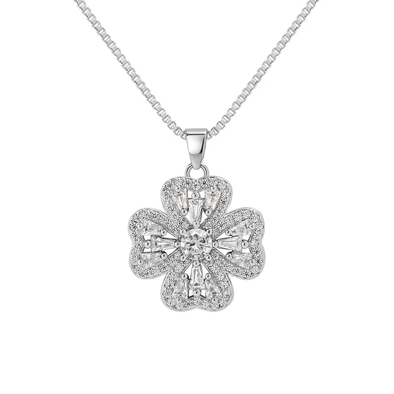New Fashion Round Rotatable Dance Zircon Pendant Necklaces Women 925 Sterling Silver Jewelry Rhinestone CZ Choker Free Delivery