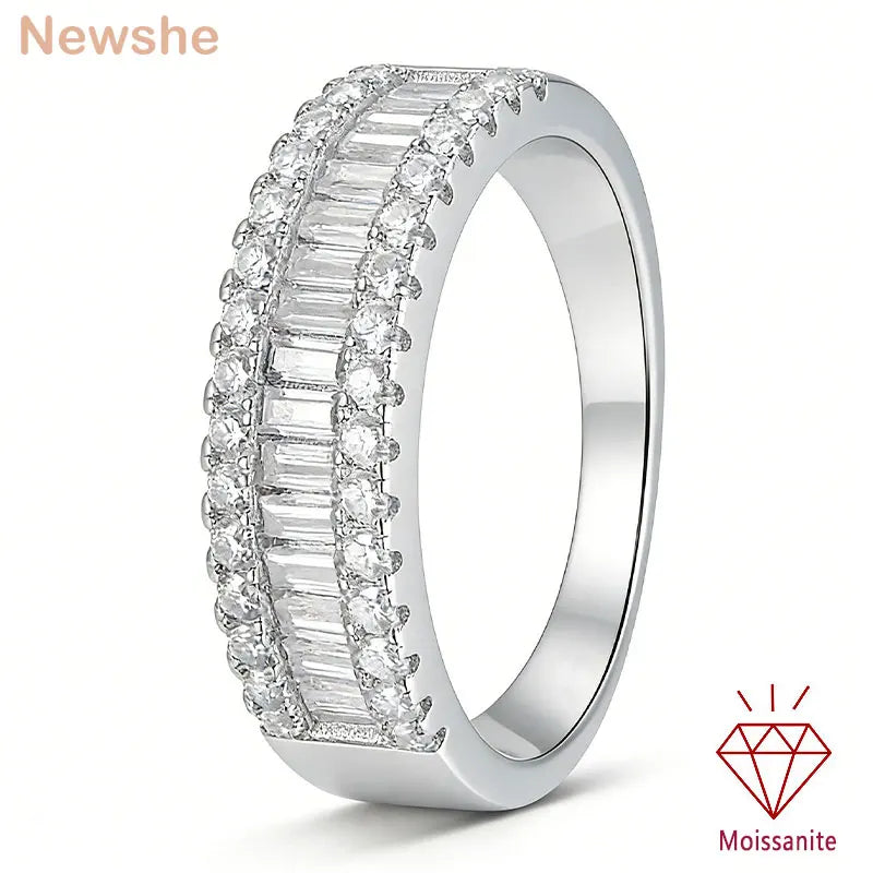 Newshe Moissanite Rings for Women GRA Certified Promise Wedding Engagement Exquisite Designed Ring White Gold Plated Band
