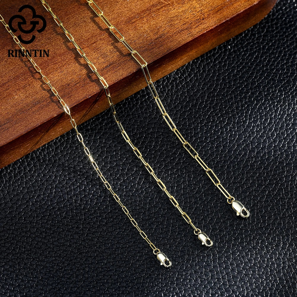 Rinntin Genuine 925 Sterling Silver Italian Paperclip Link Chain Bracelet for Women Trendy Silver Hand Bracelet Jewelry SB218
