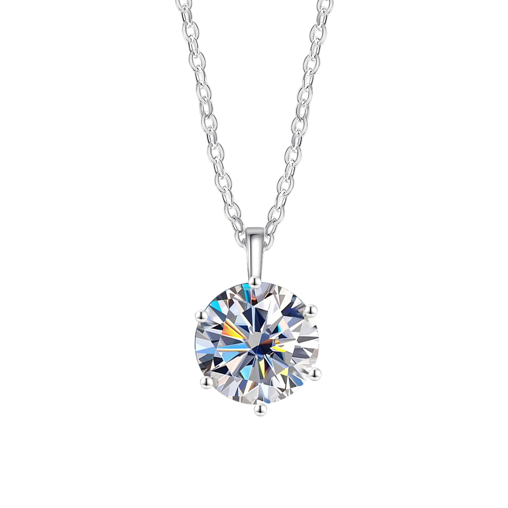 New 2ct Moissanite 925 Sterling Silver Necklace Pendant Chain Fine Jewelry for Woman Wedding Sparkling Classic Party Fashion