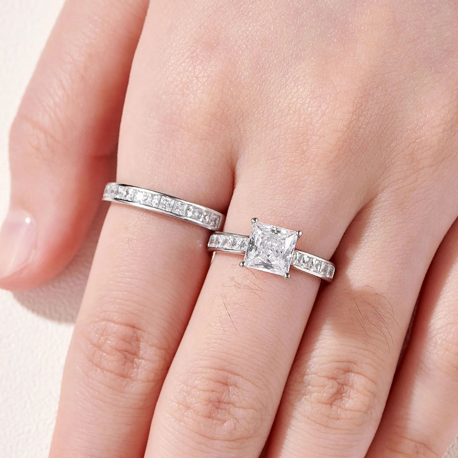 Newshe Certified Moissanite Rings Set for Women 7*7mm Princess Cut 925 Sterling Silver Quality Wedding Jewelry