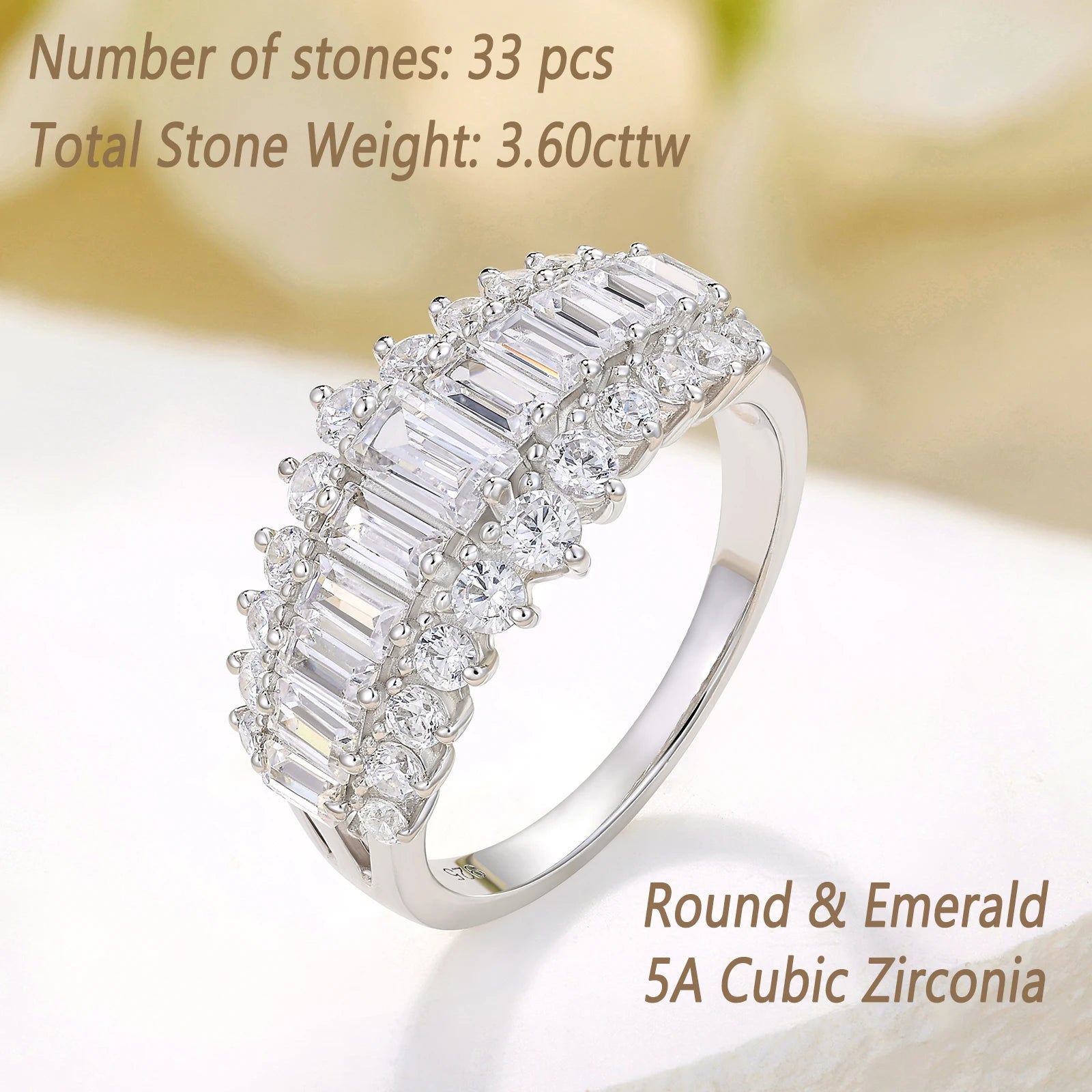 Newshe 925 Sterling Silver Emerald Cut Wedding Bands for Women Engagement Rings Cubic Zircon Eternity Ring