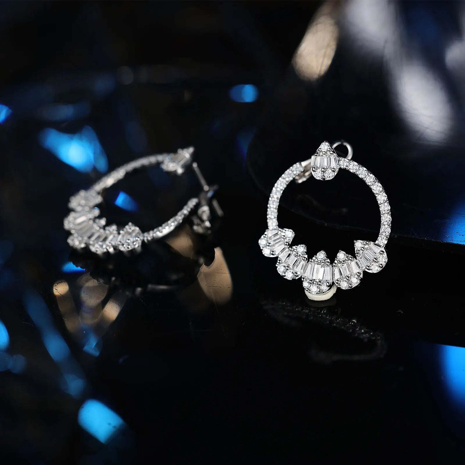 Newshe Solid 925 Sterling Silver Hoop Earrings for Women Water Drop AAAAA Cubic Zircon Designer Luxury Jewelry